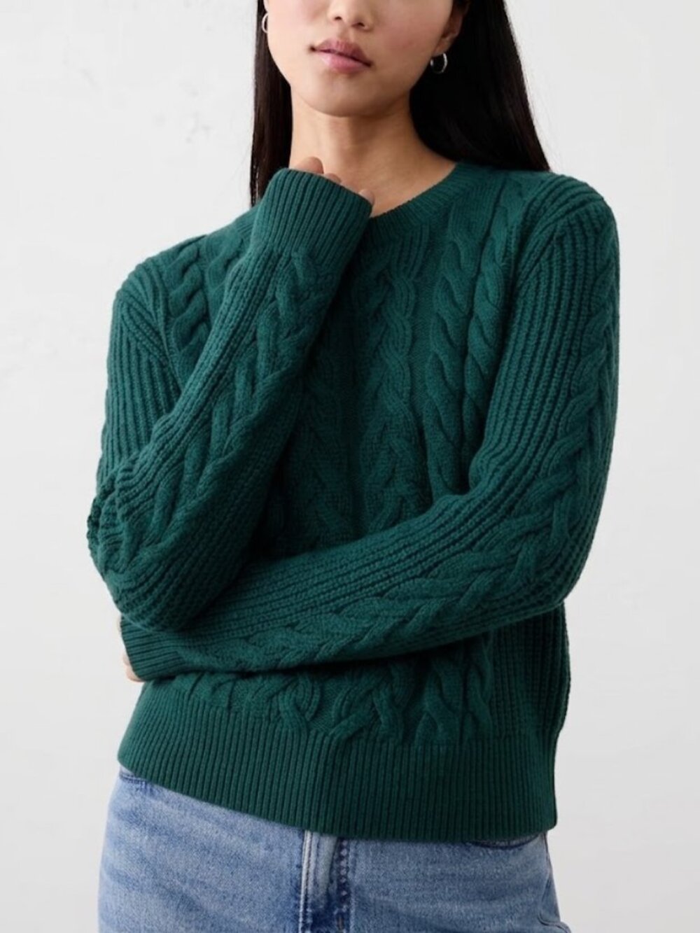Banana Republic Factory Cable Knit Crewneck Sweater Green Size L